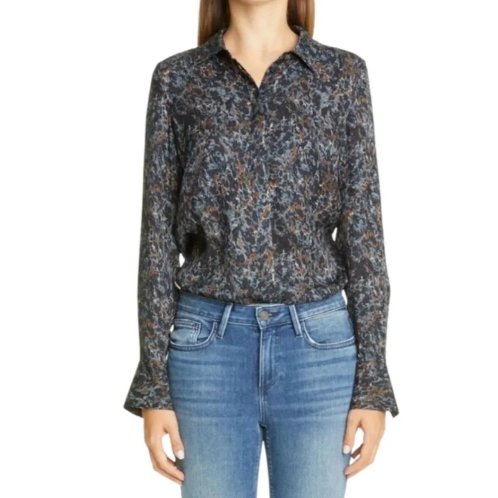 Lafayette 148 New York Silk Multicolor Button Down Shirt XS - Picture 1 of 6